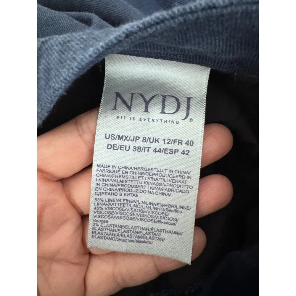 NYDJ Wide Leg Pants sz 8 Navy inen Blend Cropped Trousers‎ minimalist